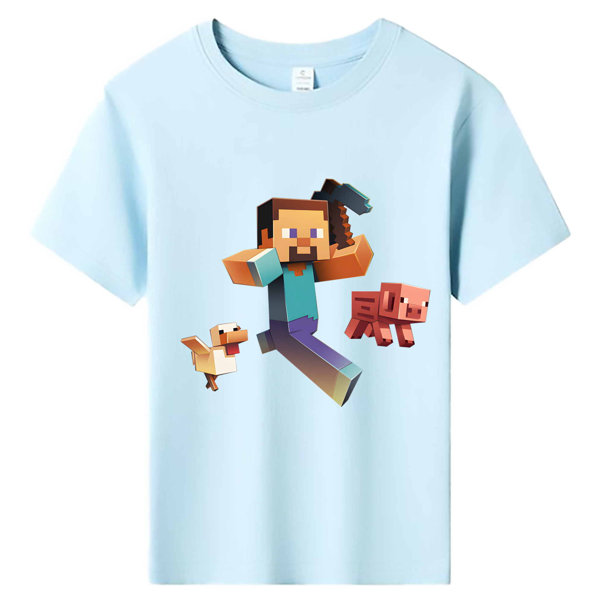 （画像用） マインクラフト ブロックの世界 Minecraft MC Block world 綿100％キッズTシャツ（フロントプリント）